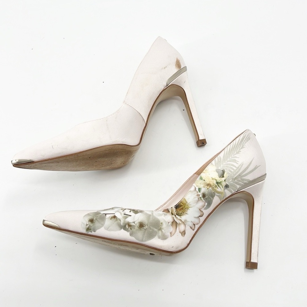 TED BAKER Melnip Floral Print Pumps In Elegant Pink Satin Size 9.5 - Picture 5 of 14